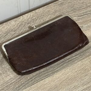 Hobo International Lauren‎ Bifold Double Frame Clutch Wallet Chocolate Leather